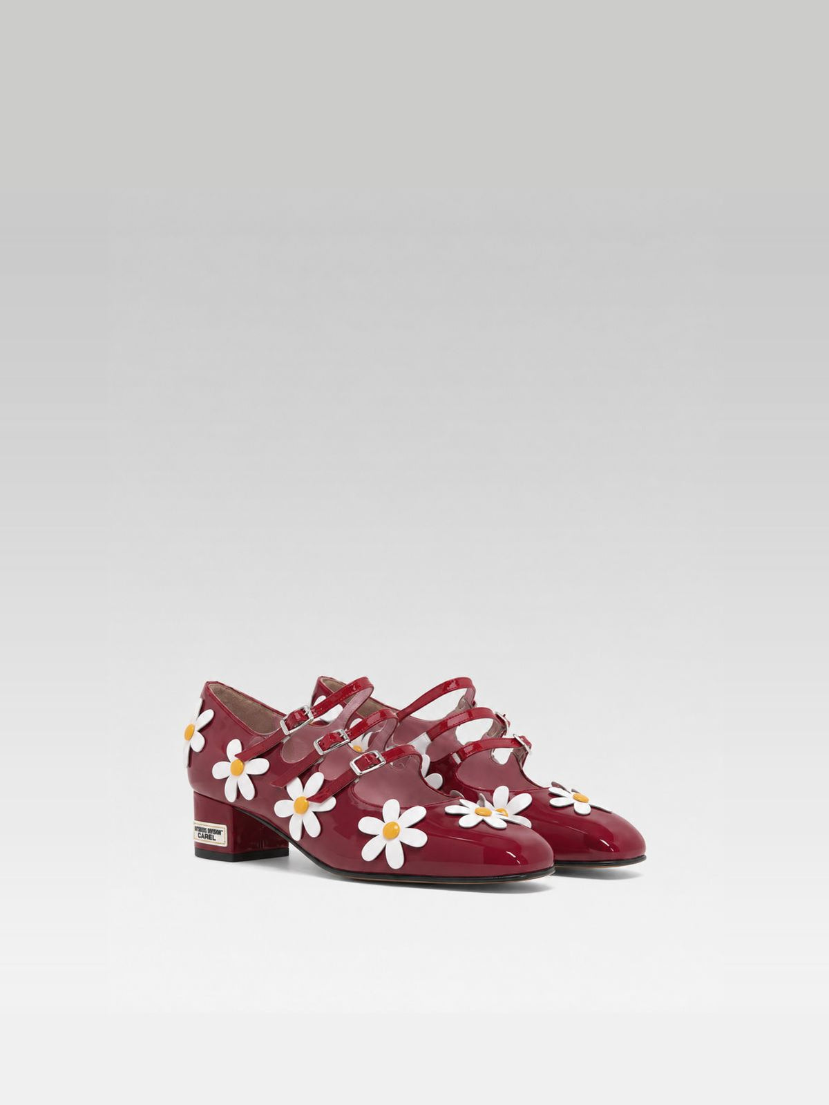 Daisy K - Escarpins babies cuir verni rouge et marguerites