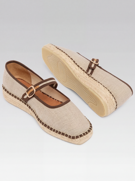 Lagoa - Beige and brown canvas Mary Jane espadrilles - Image number 3