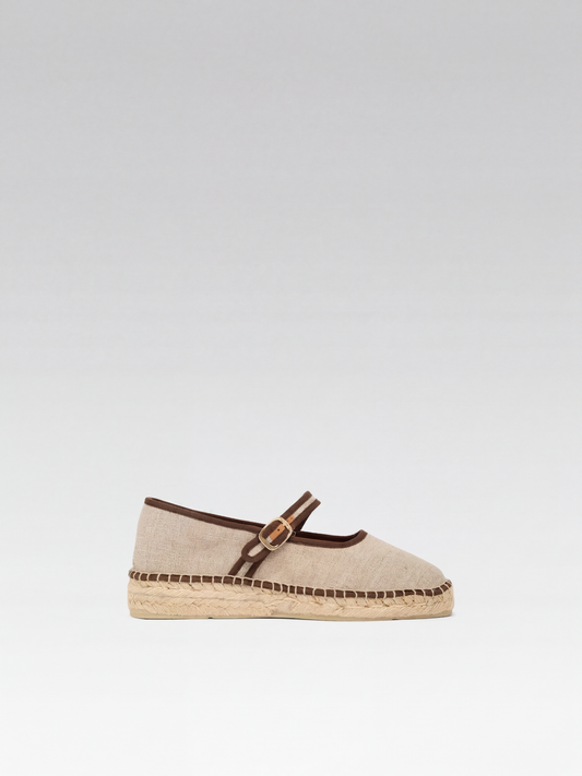 Lagoa - Beige and brown canvas Mary Jane espadrilles