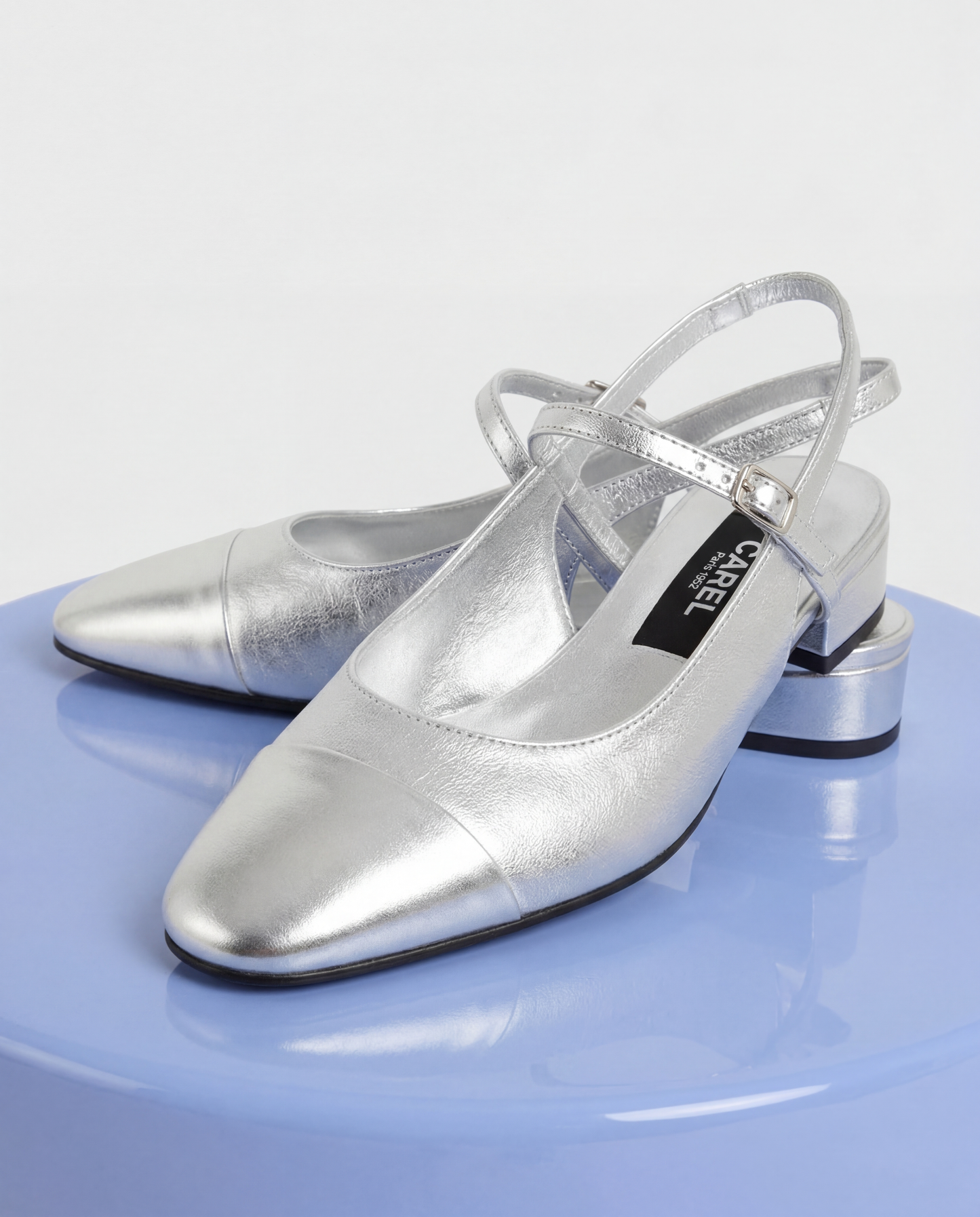 Oceano - Slingback cuir laminé bi-argent