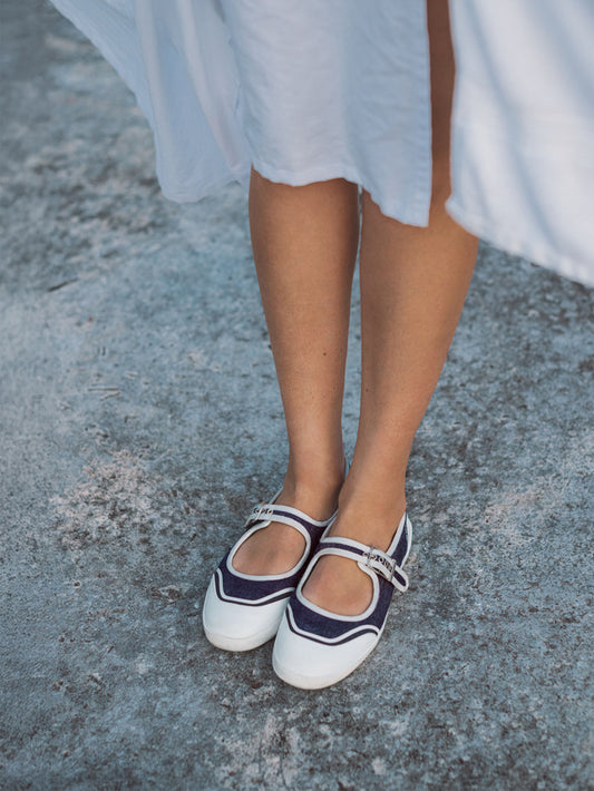 Costa - Blue denim canvas tennis shoes with strap - Image number 7