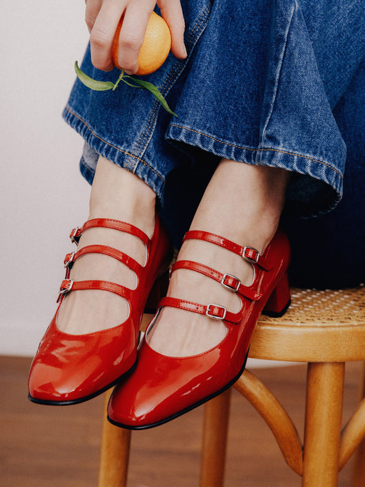 Kina - Escarpins babies cuir verni rouge - Image numéro 8