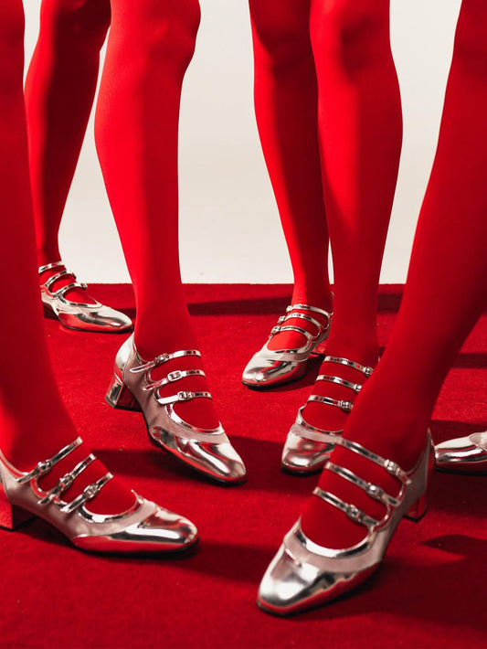 Kinight - Escarpins babies cuir verni argent et résille - Image numéro 3