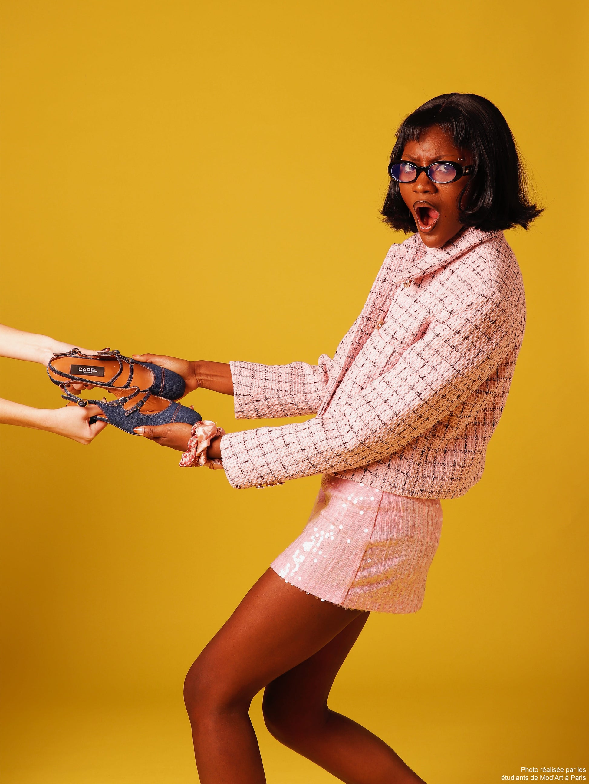 Peche - Raw denim fabric slingback Mary Janes - Image number 3