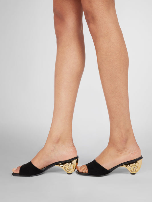 Naiade - Black suede leather mules with shell heel - Image number 7