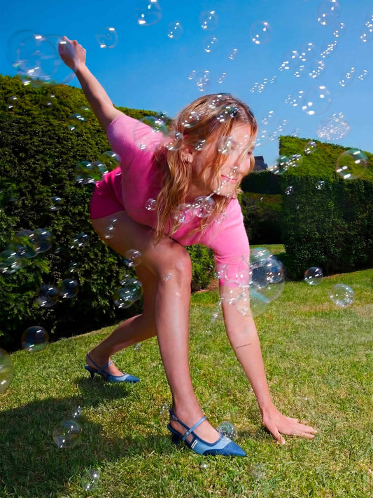 Cecile - Escarpins slingback tissu bi-jeans bleu - Image numéro 3