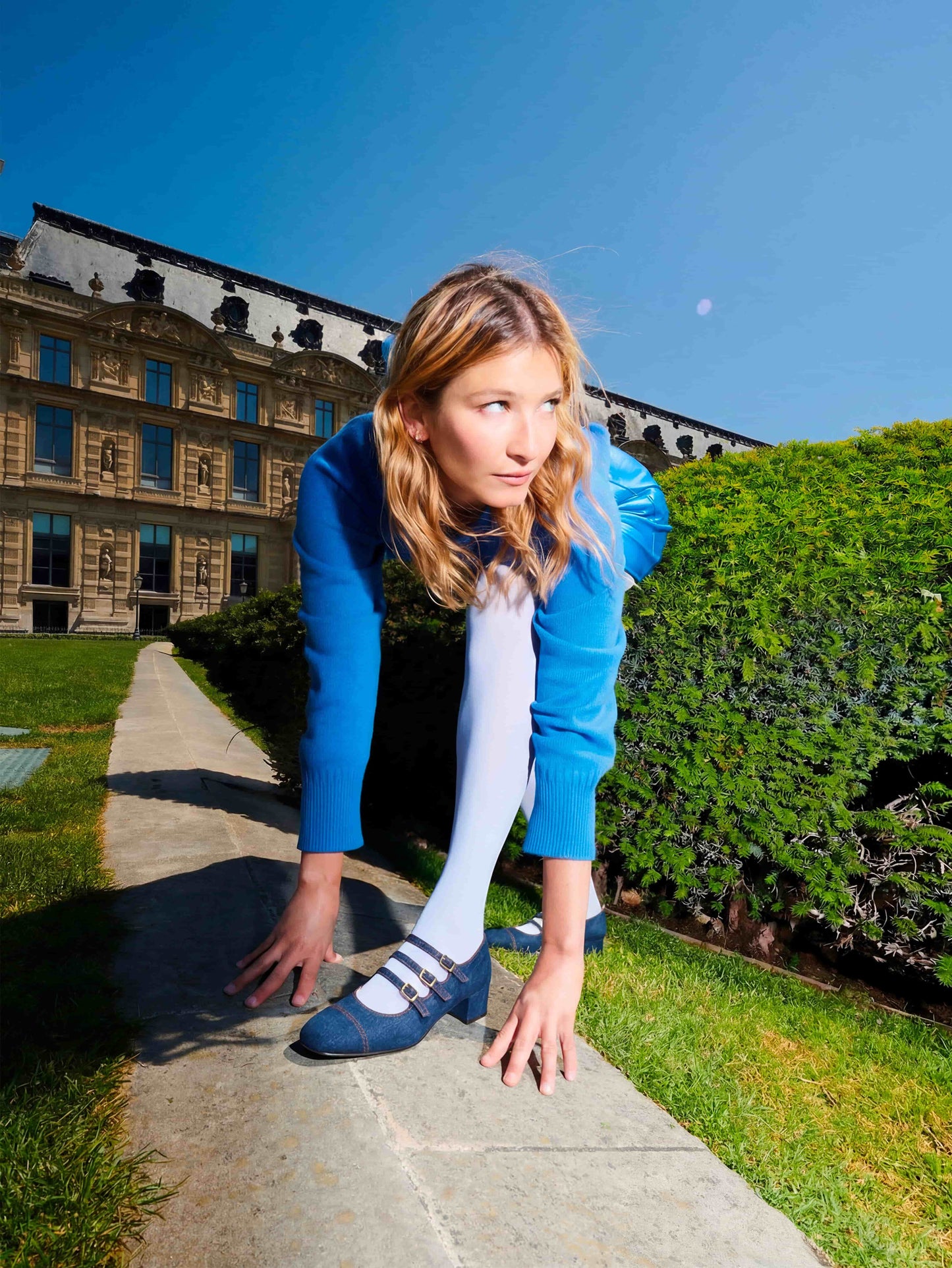 Kina - Raw denim fabric Mary Janes pumps