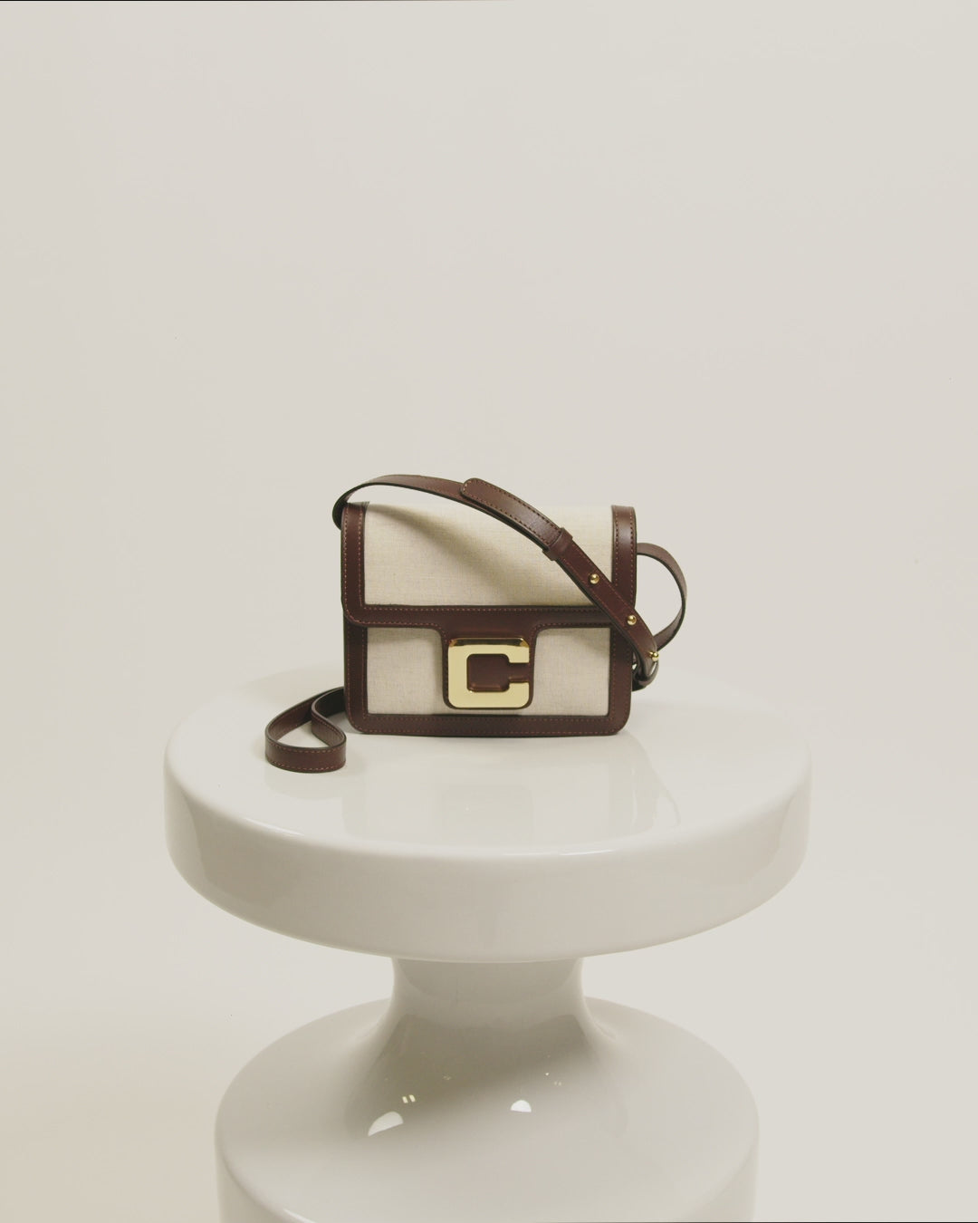 Mini Sorbonne - Brown leather and beige canvas bag - Image number 3