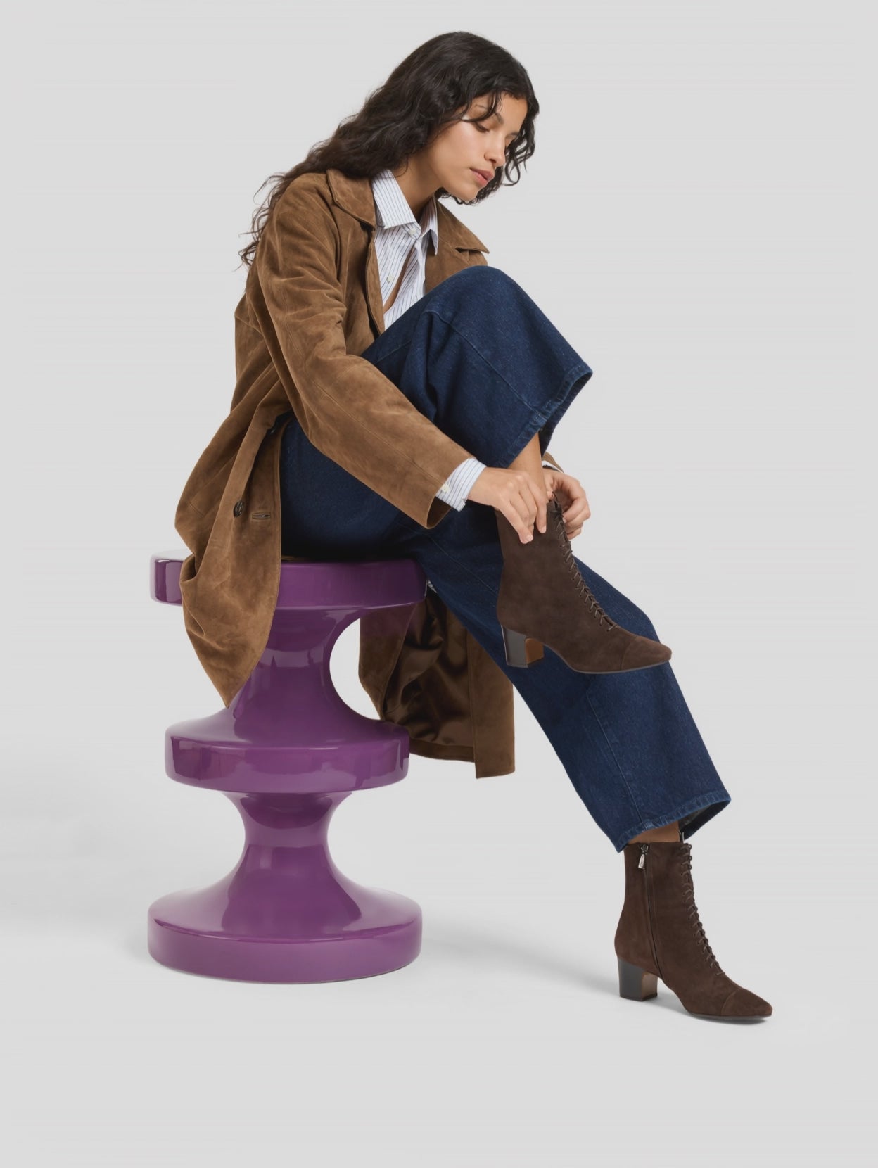 Colette - Brown suede lace-up ankle boots - Image number 3