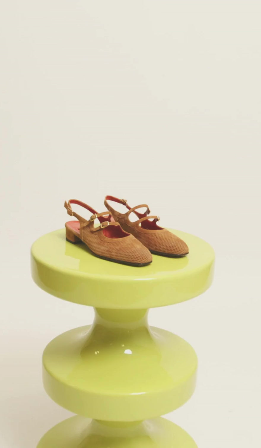 Peche - Cognac perforated suede leather slingback Mary Janes - Image number 3