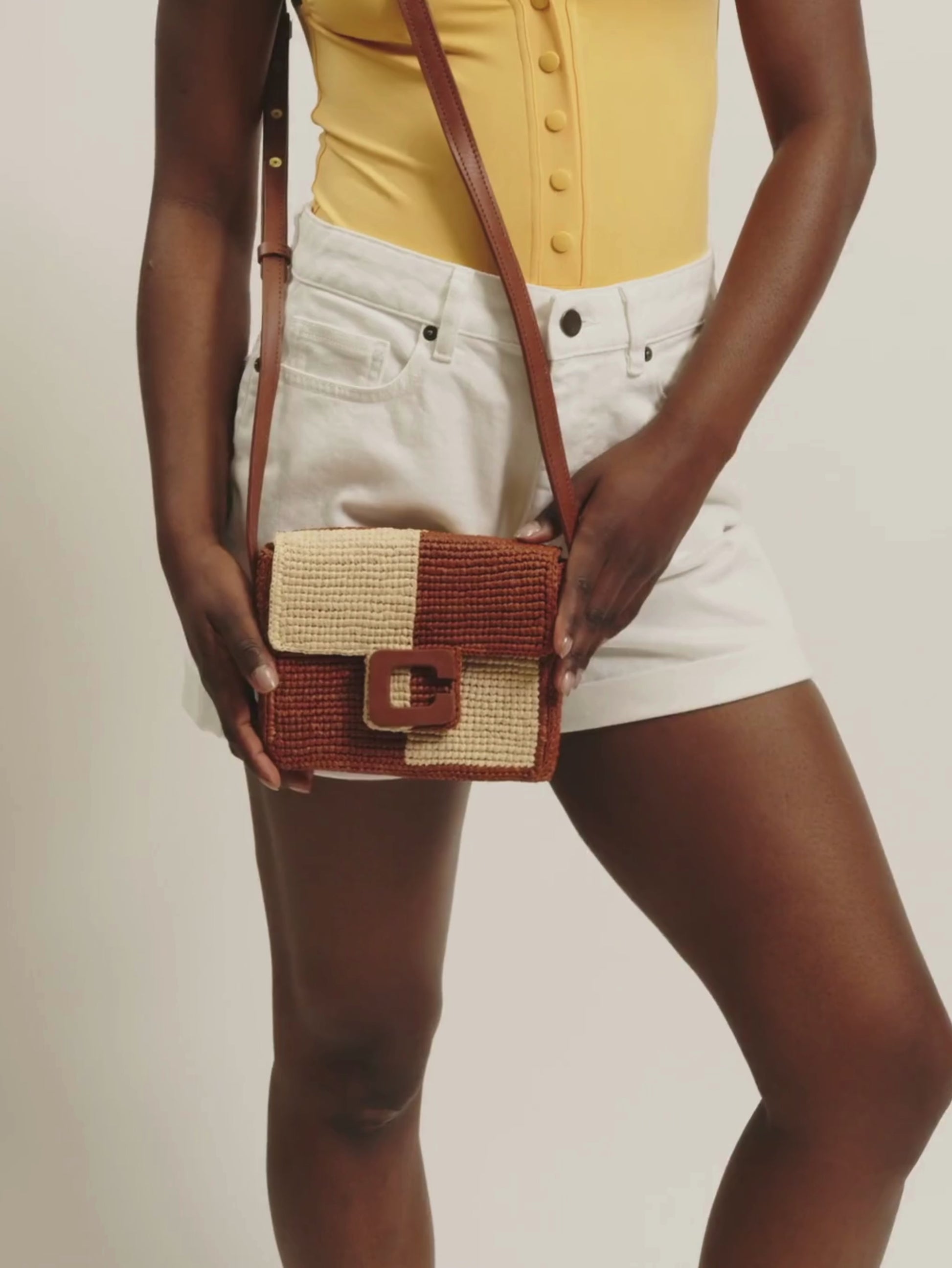 Mini Sorbonne - Beige and brown raffia bag - Image number 3