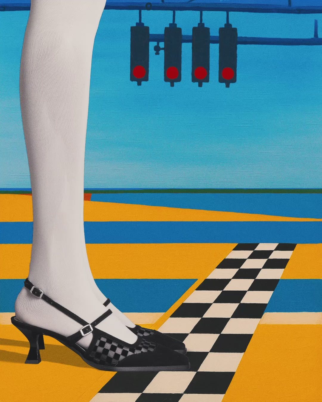 Cecile - Black checkered suede and mesh leather slingback pumps - Image number 3