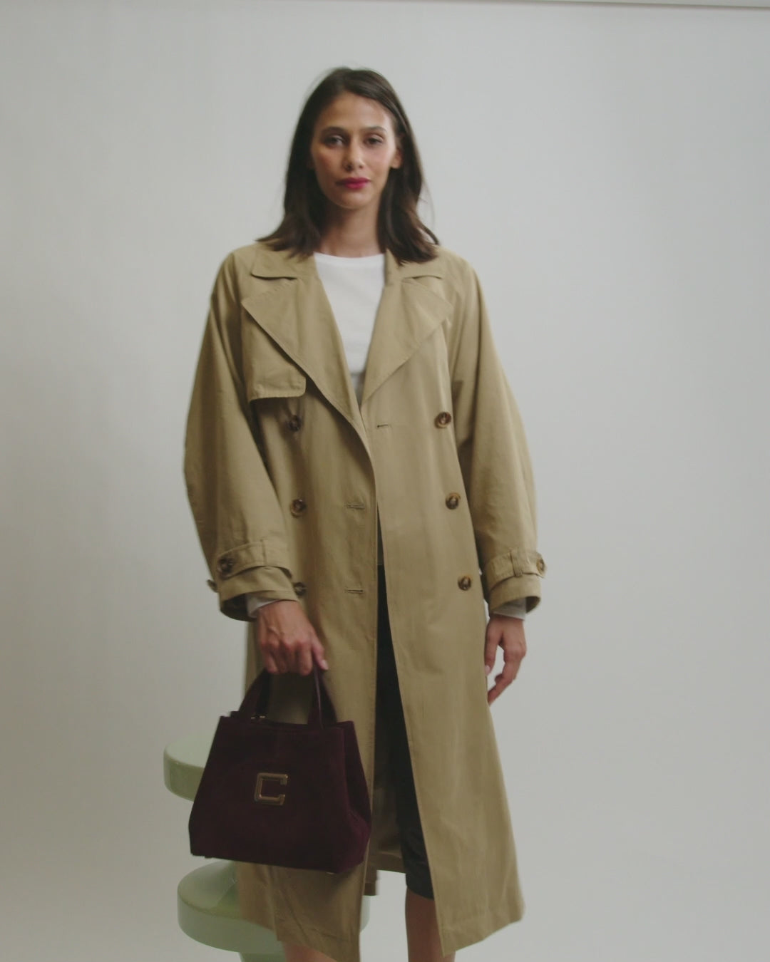 Clem - Mini sac cabas cuir velours aubergine - Image numéro 8