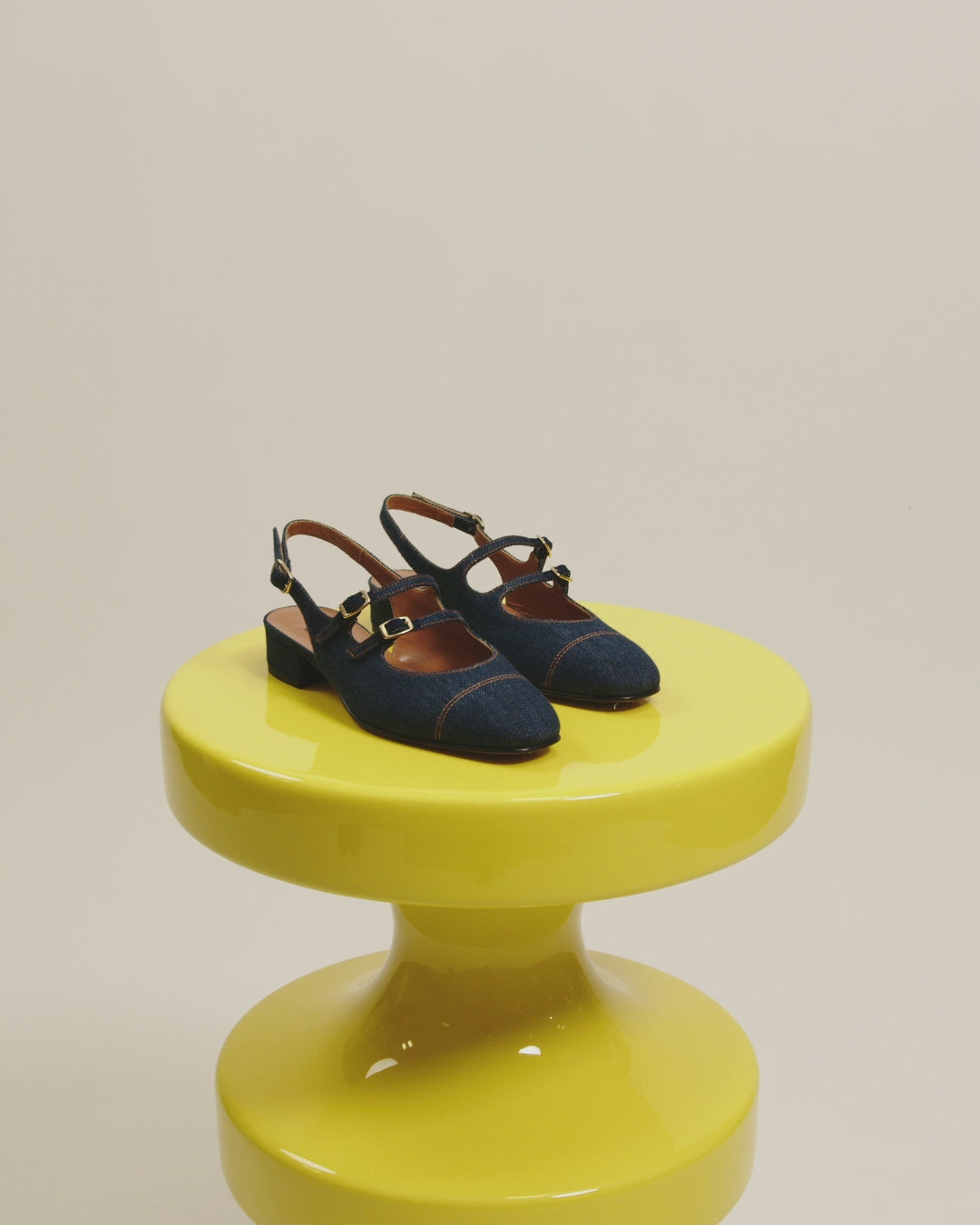 Peche - Raw denim fabric slingback Mary Janes - Image number 3