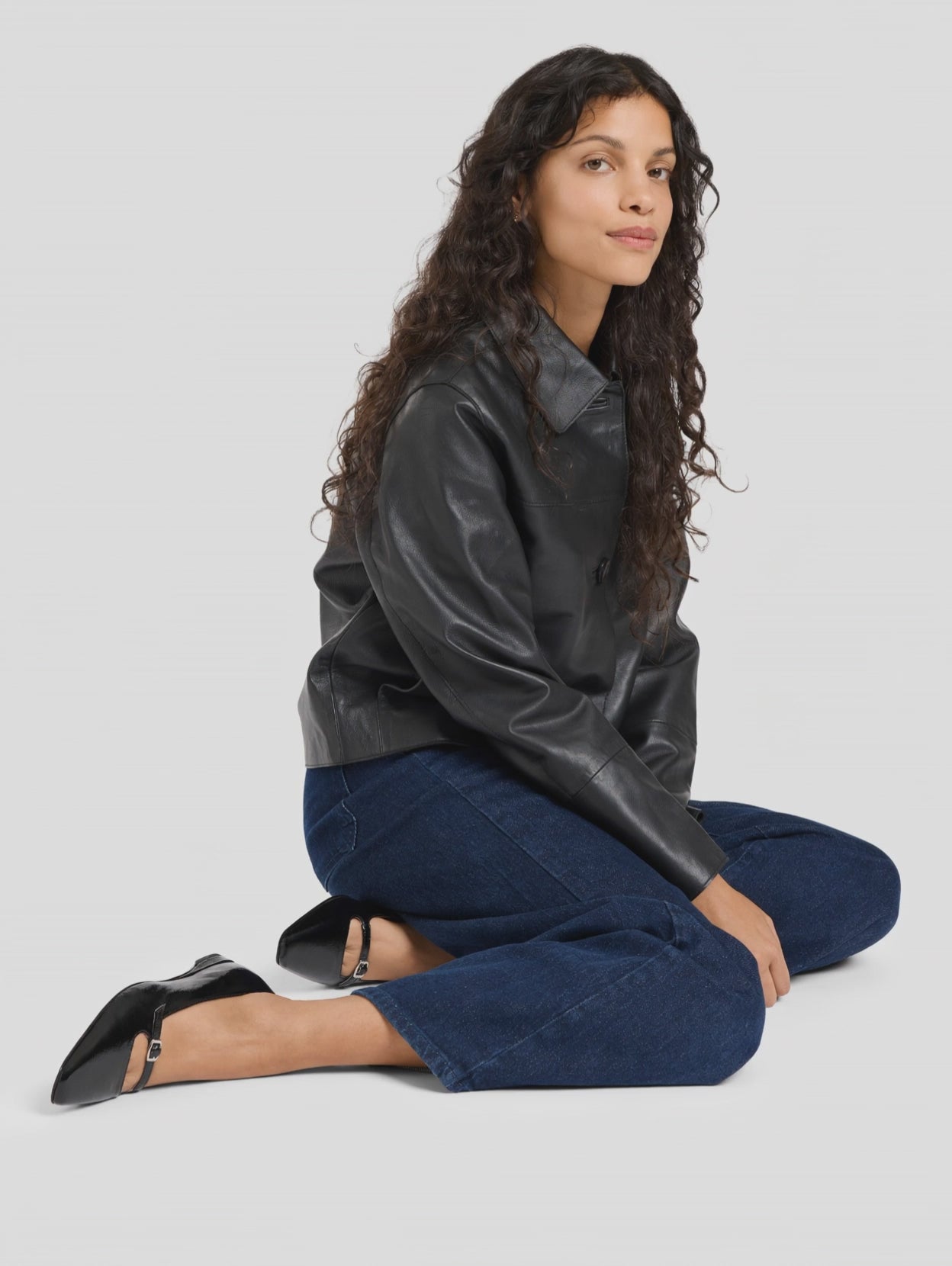 Emilie - Black naplack leather strappy ballet flats - Image number 3