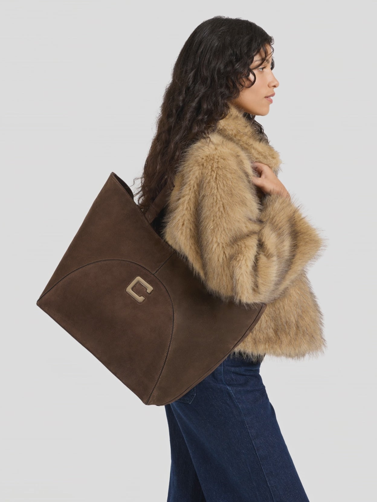 Clemenceau - Chocolate suede leather tote bag - Image number 3