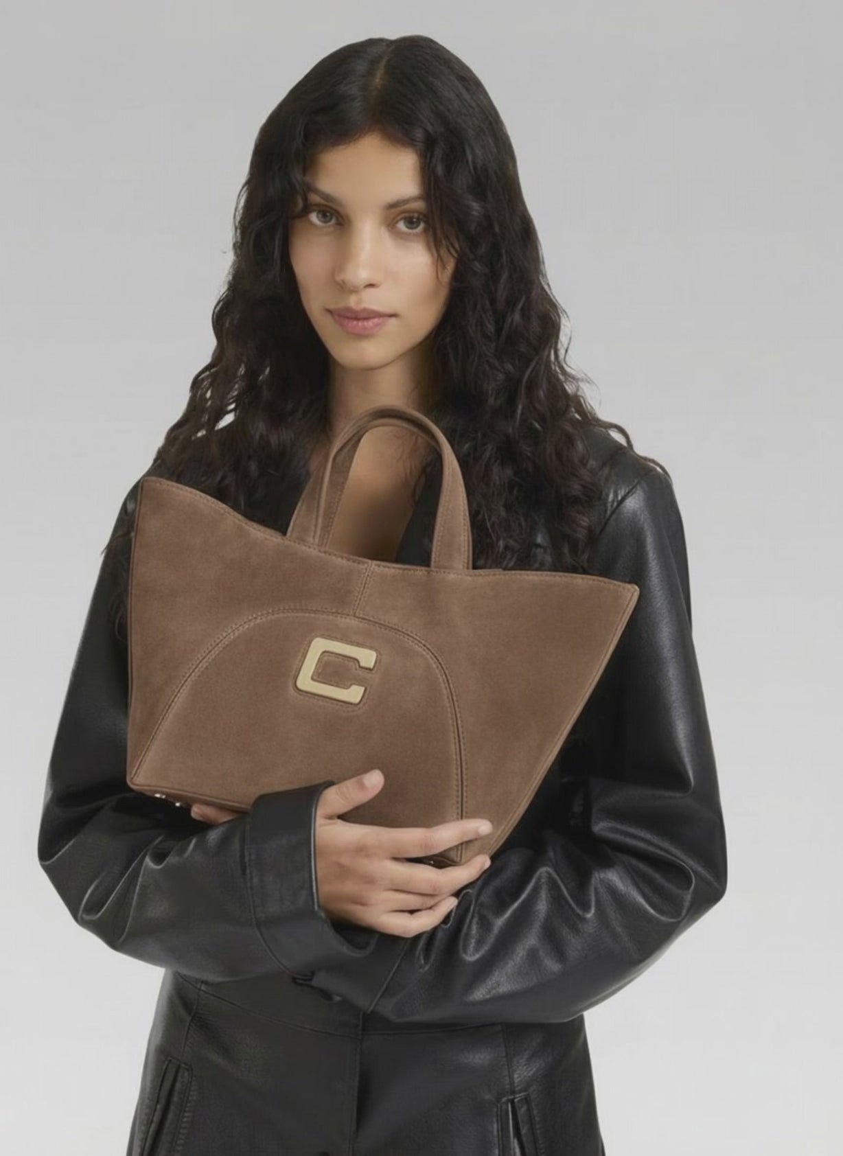 Clem - Mini sac cabas cuir velours mocha - Image numéro 3