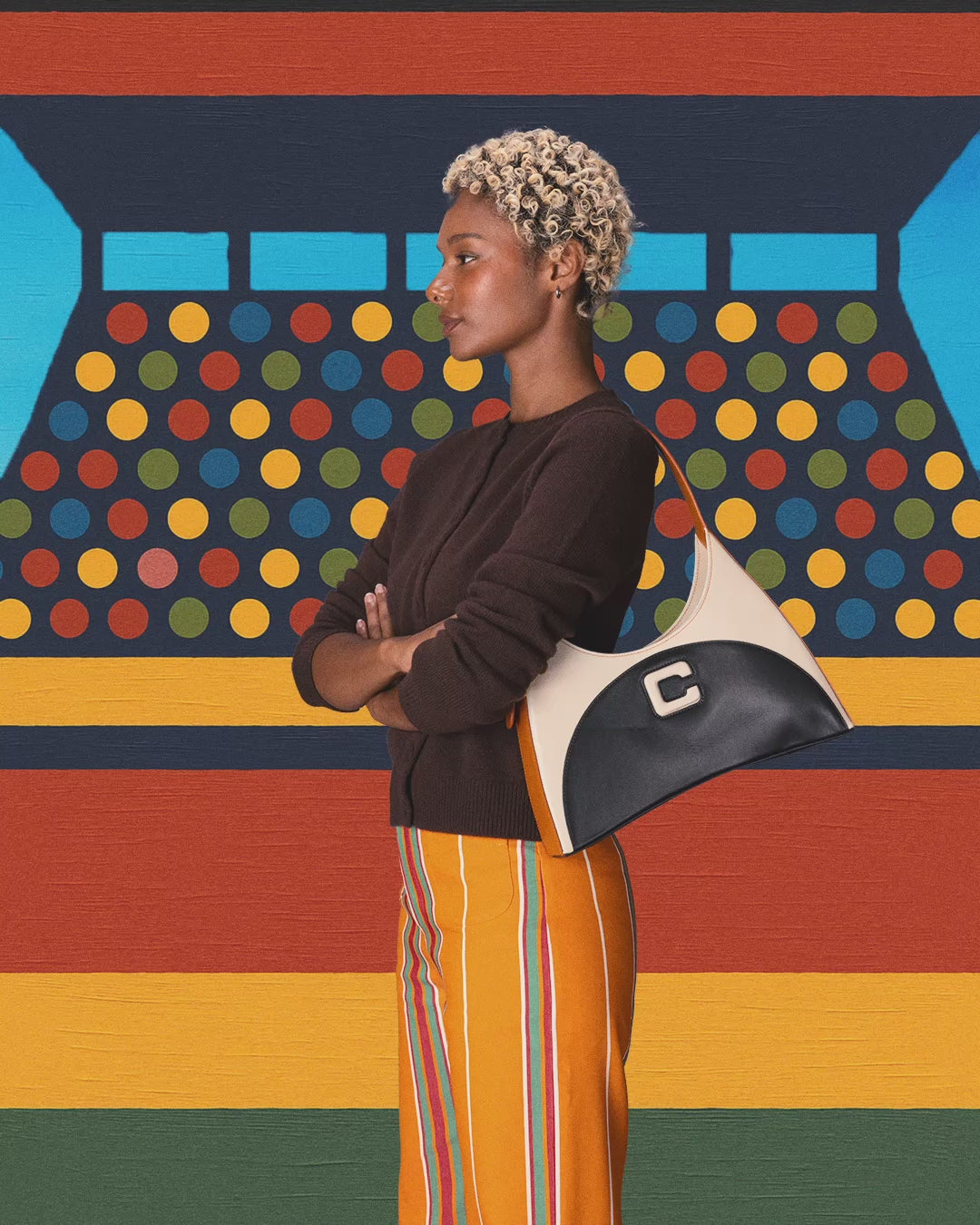 Concorde - Black, ivory and camel leather shoulder bag - Image number 3