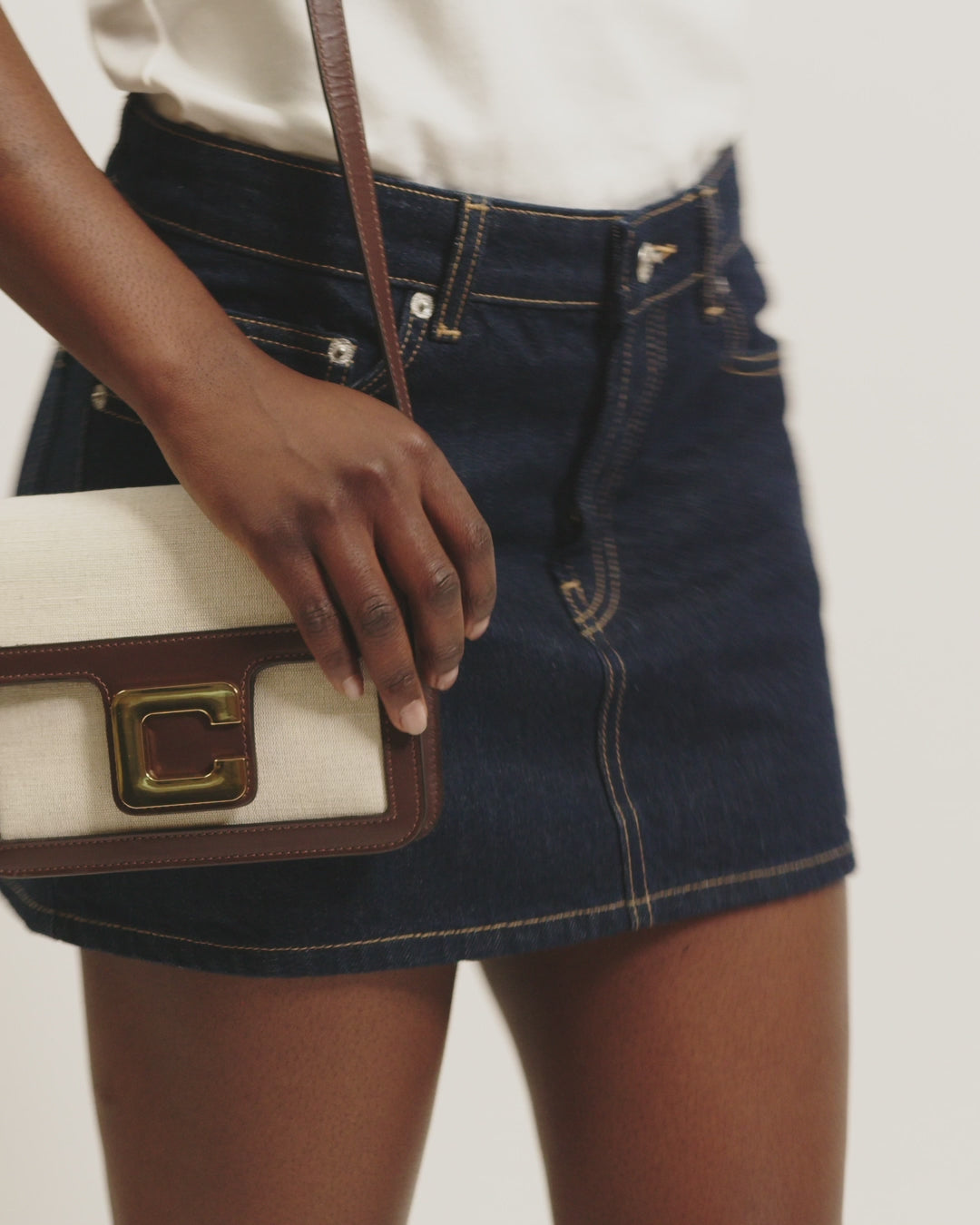 Mini Sorbonne - Brown leather and beige canvas bag - Image number 8