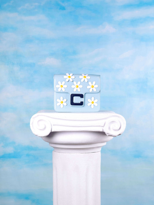 Daisy M - Sac cuir verni bleu clair et marguerites - Image numéro 3